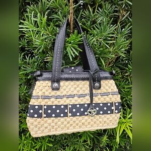 Brighton polkadot leather straw handbag